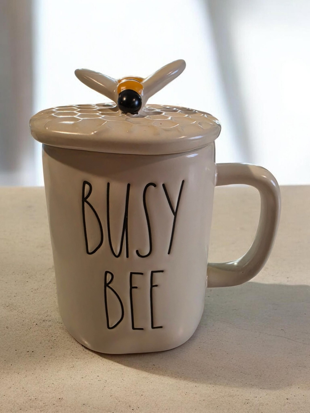 Rae Dunn Busy Bee Ceramic Mug with Bee Lid